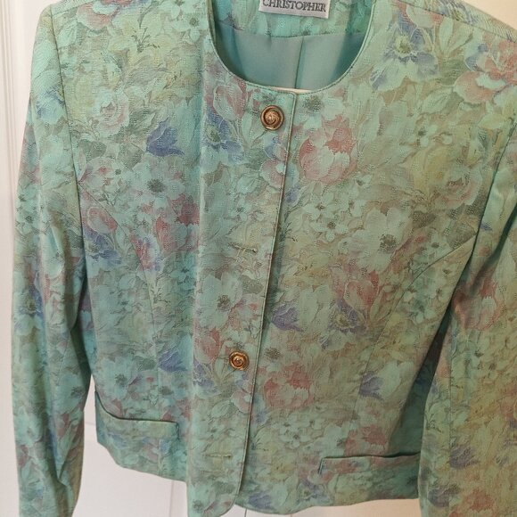 Lady Christopher greenish pattern 55% polyester 45% rayon size 10 jacket - Picture 2 of 8